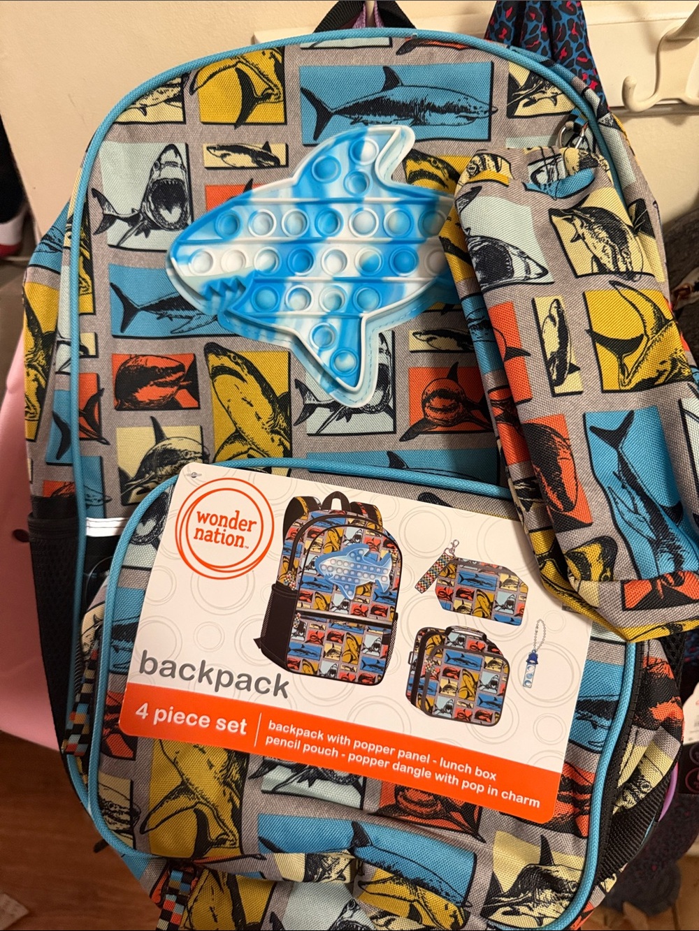 wonder nation Shark Print Backpack Set with Blue & Yellow Accents